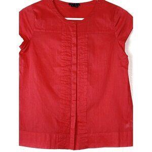 THEORY Top Button Up Cap Sleeve Pintuck Pink Petite 1-6